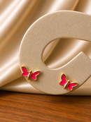 Brinco Borboleta Rosa Folheado a Ouro 18K