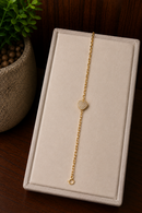 Pulseira Elo Portuguesa Coração Cravejado Folheada a Ouro 18K