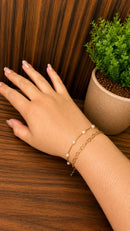 Pulseira Dupla Pérolas Douradas Folheado a Ouro 18K