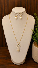 Conjunto Coração de Pérola Folheado a Ouro 18K